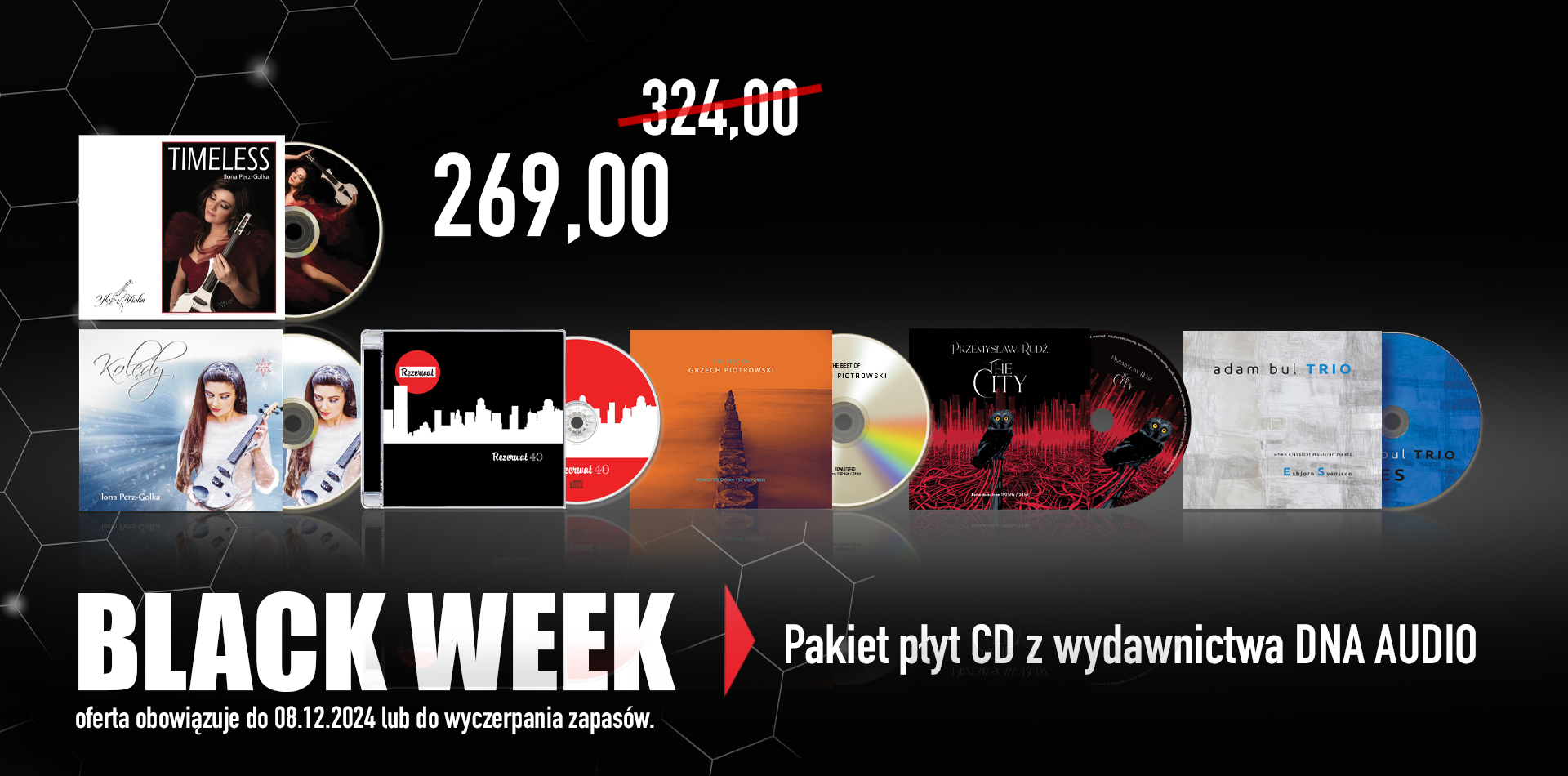 Pakiet płyt CD z wydawnictwa DNA AUDIO za 269 PLN (zamiast 324 PLN) - DNA001: YLO Violin - Timeless CD - DNA002: YLO Violin - Kolędy CD - DNA004: Rezerwat - 40 CD - DNA005: Grzech Piotrowski - The Best Of CD - DNA007: Przemysław Rudź - The City CD - DNA010: Adam Bul Trio - When classical musician meets Esbjorn Svensson